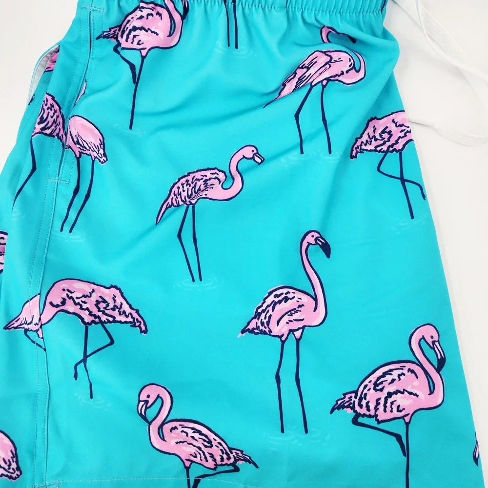 Chubbies Mens XXL Swim Trunks‎ Turquoise Pink Flamingo Print 5.5 Inch Inseam NWT